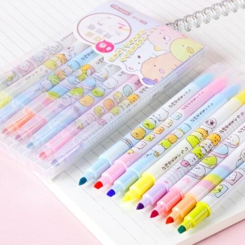 Japan 8 Colors Kawaii Erasable Highlighter Pens Set Cute School Supplies Pastel Stationery Colorful Rainbow Ink Marker Hilighter