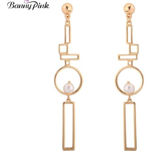 Banny Pink Elegant Geo Statement Studs Earrings For Office lady Chunky Long Pendant Earrings New Brand Metal Model Earrings