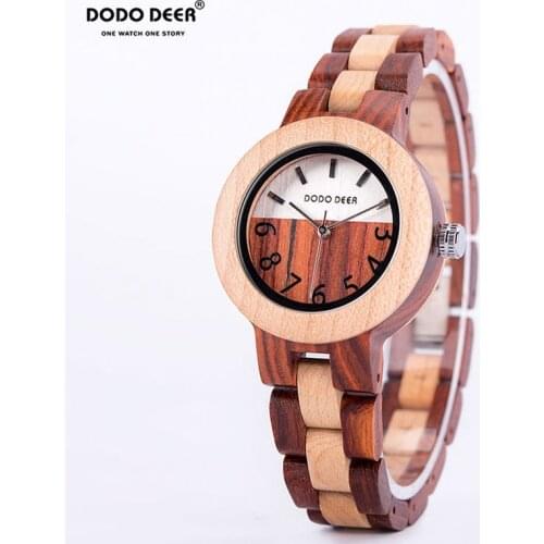 DODO DEER Womens Watches Wooden Red Sandalwood Female Wristwatch Analog Quartz Simple Customized Ladies Orologio da donna