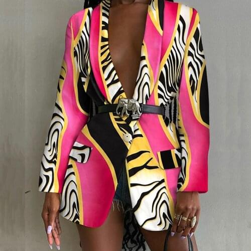 OL Style Pattern Printed Blazer Coats Women Sexy Turn-down Collar Outerwear Tops Autumn Winter Long Sleeve Button Suits Cardigan