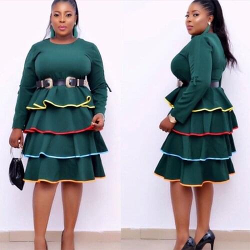 Green Layered Cake Style African Dresses for Women Clothing African Clothes Ankara Plus Size Dashiki Knee-length Africa Dress
