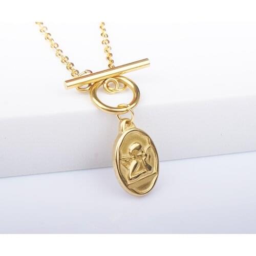 100% Stainless Steel Angel Toggle Choker Necklace For Women Gold/Silver Color Metal Angel Toggle Chokers