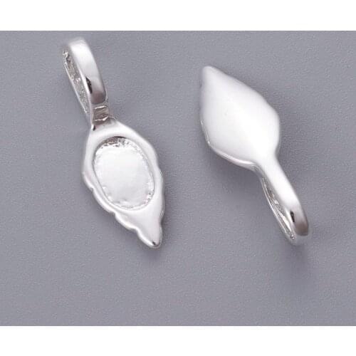 200pcs Leaf Shape Brass Glue-on Flat Pad Bails for Jewelry Making DIY Bracelet Necklace Silver Color 24x8.5x2mm Hole: 4.5mm