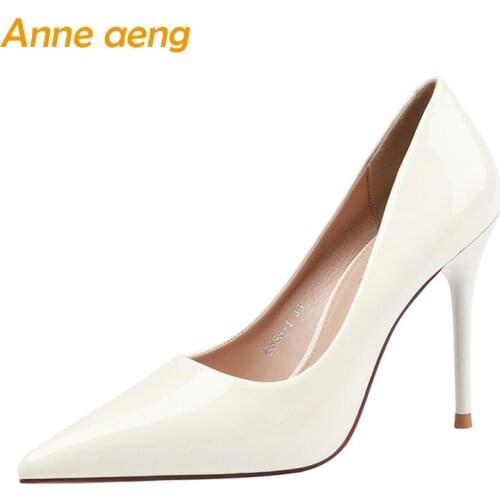 2020 New Women Pumps 10.5cm High Thin Heel Pointed Toe Solid Shallow Sexy Office Ladies Women Shoes White Female High Heels