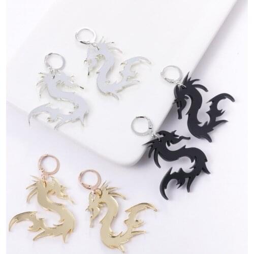 2020 New European Street Gold Mirror Acrylic Long Earring Hollow Geometric Totem Punk Cool Big Dragon Earrings for Women
