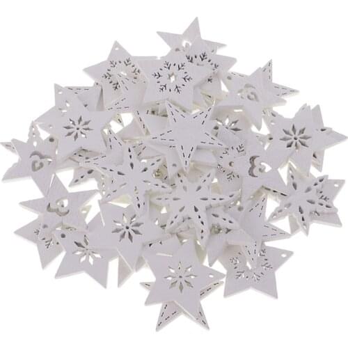 50PCS WOODEN WHITE CHRISTMAS CRAFT STAR SHAPES 3MM GIFT TAGS/EMBELLISHMENTS
