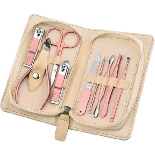 9In1 Nail Clippers Beauty Tool Rose Gold Stainless Steel Manicure Set Acne Needle Suitable for Home Travel Gift