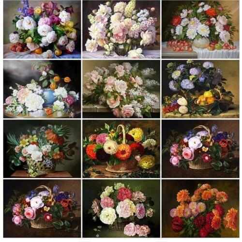 5D Diy Diamond Painting Peony Basket Rhinestone Flower Picture Diamond Embroidery Cross Stitch Mosaic Sale Home Wall Decor Gift