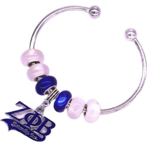 White Blue European Beads Greek Society Club ZETA PHI BETA Cuff Bangles