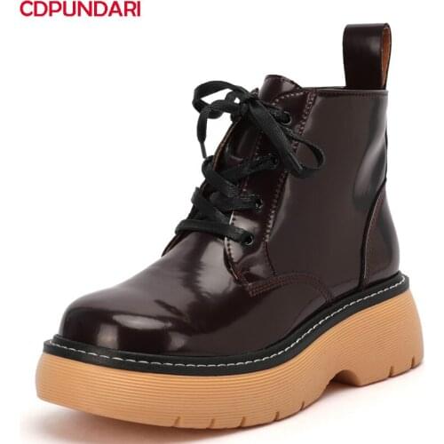 Ladies Genuine Leather Flat Platform Ankle Boots For Women Autumn Winter Casual Martin Short Boots Shoes Bottines Femme