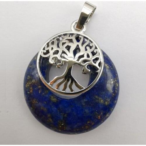 Lapis Stone GEM Circle Tree of life Pendant Jewelry For Woman Gift S310