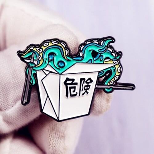Chinese Style Octopus Takeout Box Brooch Pins Enamel Metal Badges Lapel Pin Brooches Jackets Jeans Fashion Jewelry Accessories