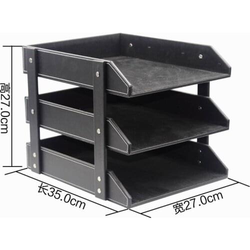 Black / Brown 3 Layers PU Leather Desk A4 Document File-Tray Rack File Shelf Frame Paper Organizer For Office Supplies