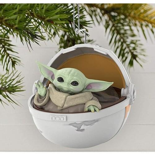 Baby Yoda with Flight Cabin Resin Christmas Tree Pendant Disney Anime Figure Model Classic Toy Collection Ornaments