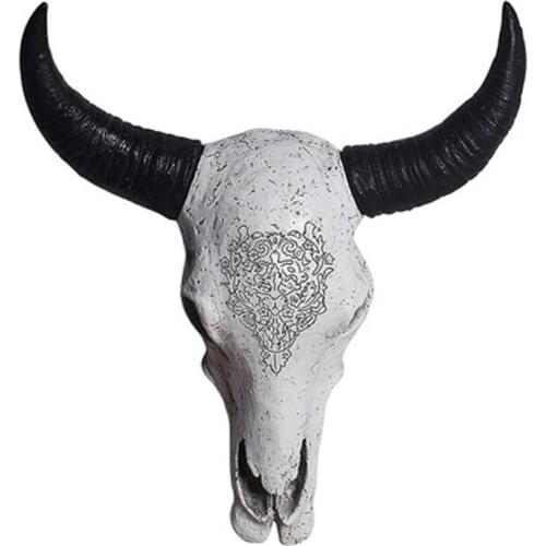 가구 Long Horn Cow Skull Head Wall Hanging Decoration 3D Animal Wildlife Resin Sculpture Figurines Crafts Horns For Home Ornament