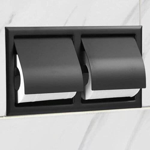 Double Recessed Toilet/Tissue Paper Holder Black Paper Holder All Metal Contruction 304 Stainless Steel Bathroom Roll Paper Box