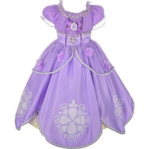 FindPitaya Girls Tangled Purple Dress Fancy Princess Long Hair Sofia Cosplay Costume Parties Halloween Dress Up Gown Ages 3-10
