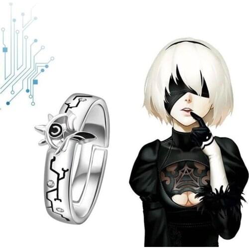 Game NieR:Automata YoRHa No.2 Type B 2B S925 Sliver Pendant Ring Costume Jewelry New Gift