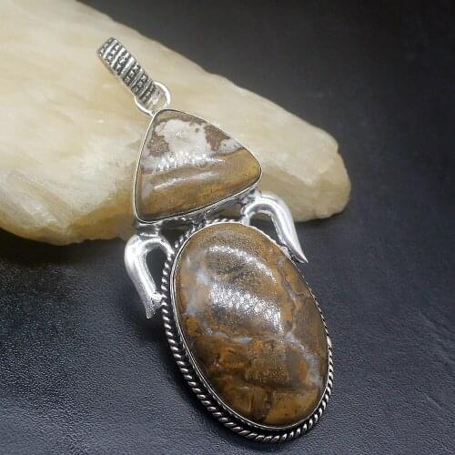 Gemstonefactory Jewelry Big Promotion 925 Silver Precious Ocean Jasper Charm Women Ladies Mom Gifts Necklace Pendant 0362