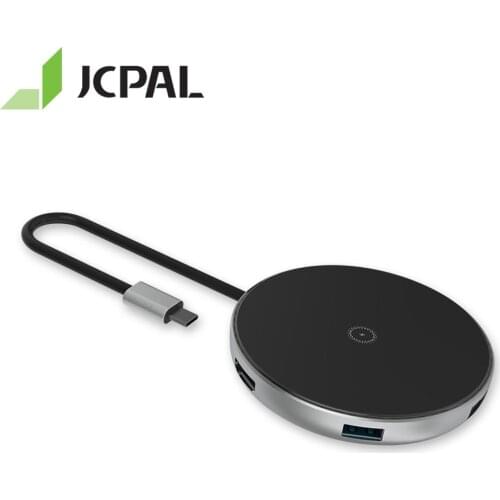JCPAL New Premium USB-C Hub with Wireless Charger 10W 1080P HD PD60W Type-C 5-Port USB Hub
