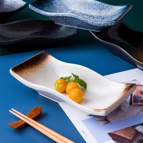 Japanese-style Retro Ceramic Tableware Household Plates Dishes Creative Rectangular Plates Heart Plates Daily Plates