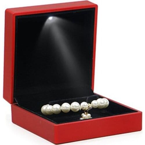 Luxury Bracelet Box Square Wedding Pendant Ring Case Jewelry Gift Box with LED Light for Proposal Engagement Wedding T84A