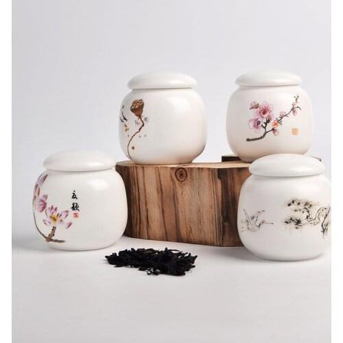 Flower Pattern Tea Box Portable Candies Storage Jars Ceramic Spices Seal Cans Tea Coffee Holder Box Food Stash Jar Snacks Pot