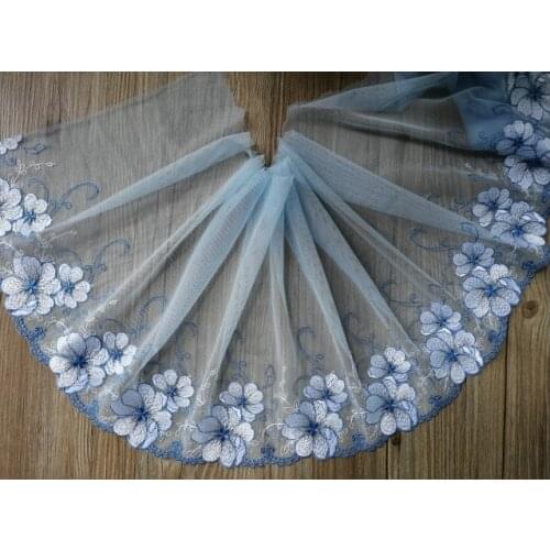 1 Yard/lot Width 25cm Chinese Style Handicrafts Embroidered Blue Lace Trim Ribbon DIY Crafts