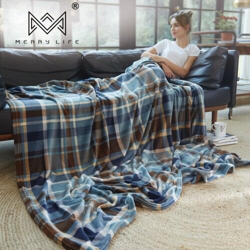 Merrylife Sherpa Throw Blanket Cover Plush Comfort Soft Home Decorative Couch Blankets Travel Use Nordic Plaid Tapestry Blue