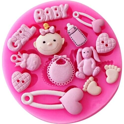 Cute Baby Shower Party Baby Care Series Bottles foot Shape Fondant Silicone Mold Sugar Craft Chocolate Cake F0777
