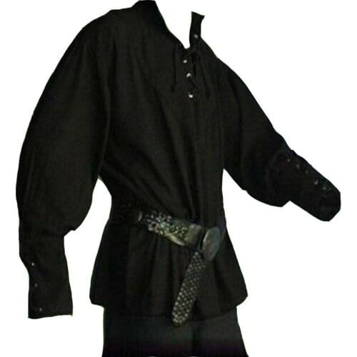 Men Medieval Renaissance Grooms Pirate Reenactment Larp Costume Lacing Up Shirt Bandage Top Middle Age Clothing Adult Pants Belt