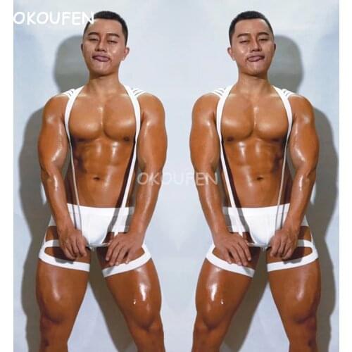 Nightclub dj mens clothing elastic bandage conjoined hollow strap chest strap stage sports sexy stage wear