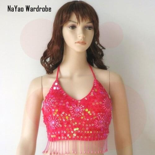Fringe Sequins Design Belly Dance Dress Women Short Tees Belly Dance Tops Latin Ballroom Tango Chacha Dancing Performamnce YD040
