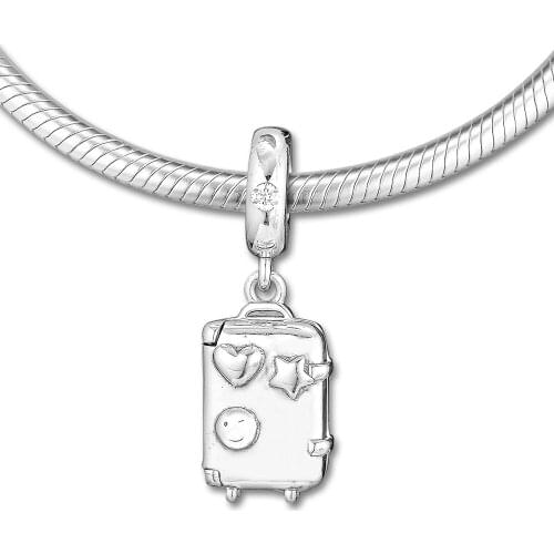 Fits for Pandora Charms Bracelets Suitcase Hanging Beads with Clear CZ 100% 925 Sterling Silver Jewelry Free Shipping