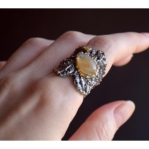 Half transparent brown stone Ring for women New charming Jewelry Good quality Irregular Wide Cool Rings