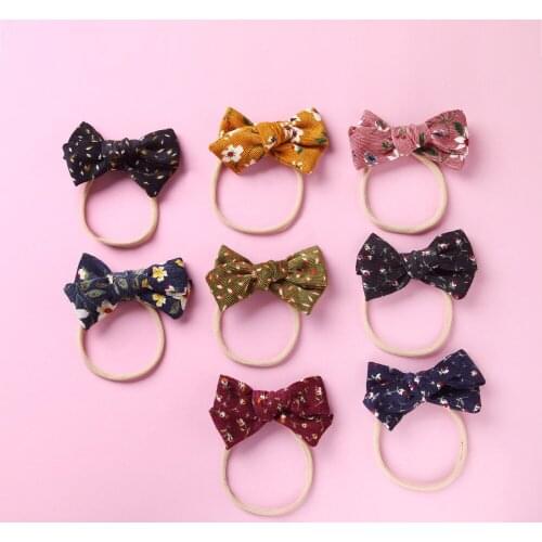 Baby Girl Floral Headbands Newborn Corduroy Hairband Kid Knotted Soft Stretchy Headwear Toddler Bows Winter Hair Accessories