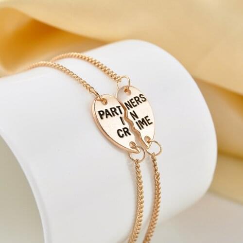Sale 1 Pair Unisex Golden Silvery Partners In Crime Hearts Friendship Bracelets Bangles Fashion Jewelry