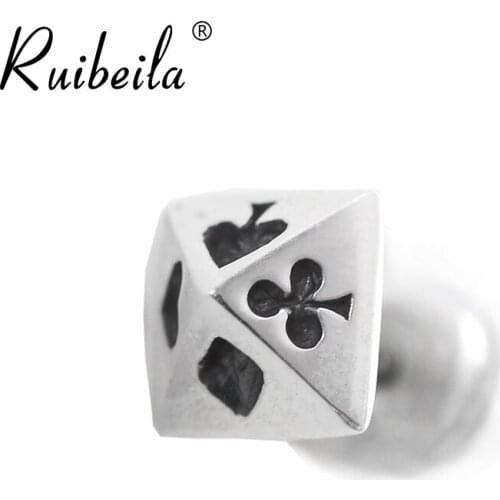 Ruibeila925 silver creative playing card color earrings men and women new punk style earrings 1 silver needle earrings