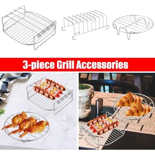 Air Fryer Accessories Air Fryer Rack Set of 3 Multi-purpose 7 Inch Double Layer Rack Metal Holder for Kitchen Tools A1