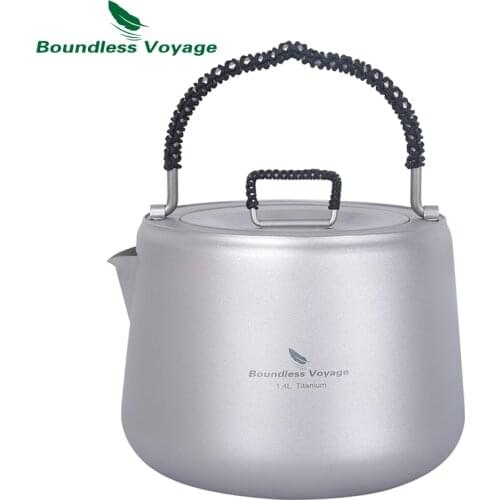 Boundless Voyage Outdoor Camping Titanium Kettle with Filter Anti-scalding Handle Lid fit Induction Cooker Coffee Tea Water 1.4L