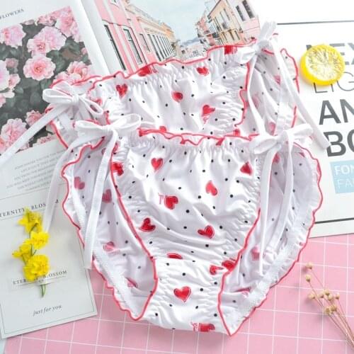 SP&CITY Japan Ruffle Girls Cute Underwear Kawaii Dots Heart Seamless Panties For Women Sexy Cotton Briefs Female Lingerie
