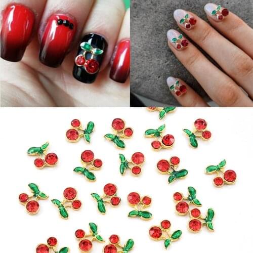 20pcs Sweet Cherry Alloy Decoration Red Nails Art Rhinestones 3D Nail Jewelry Glitter Charms Studs Nail Art Tips Decorations