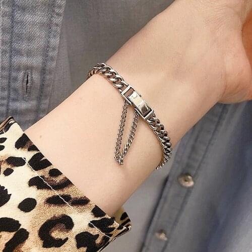 925 Sterling Silver Vintage Link Chain Tassel Charm Bracelet For Women Men Fashion Punk Party Jewelry sl284