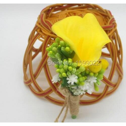 Wedding Grooms Groomsman Boutonnieres Calla Lily Gypsophila Babys Breath Brooch for Men Woodland Prom Party Button Hole Flower