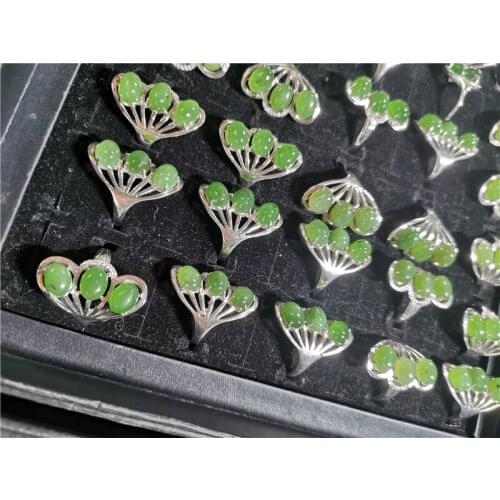 Koraba Natural Russian Green Nephrite Girl Retro Ring Band Ring for Women Jewelry Wedding Bands Classic