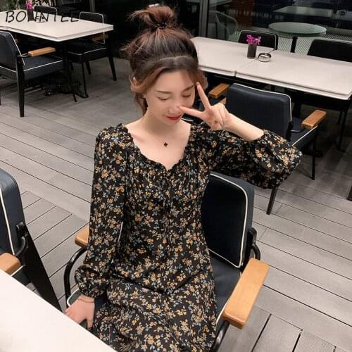 Long Sleeve Dress Women Retro French Style Chic Empire Holiday 2021 Female Slim Vintage Ladies Vestido Elegant All-match Chiffon