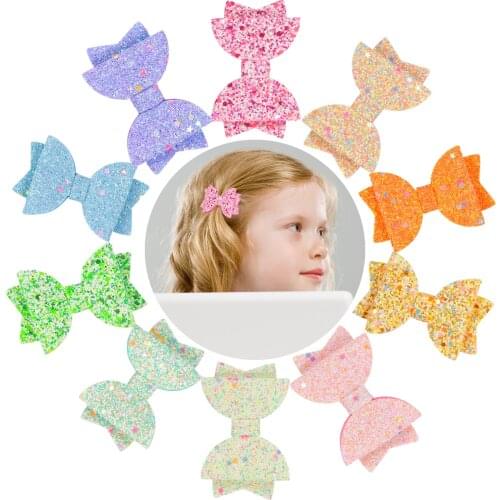 1 PC Girls Glitter Bows Clip Unicorn Hairpins PU Printed Heart Star Sport Shape 3 Inch Sweet Bow Cartoon Kids Hair Clips