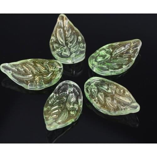 10pcs 24x14mm Leaf Shape Crystal Lampwork Glass Loose Top Drilled Pendants Beads lot for Jewelry Making Findings DIY