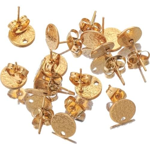 10PCS Lot Gold Stainless Steel Stud Earrings Connectors Round Posts with Hole DIY for Women Jewelry Making Supplies Accessories