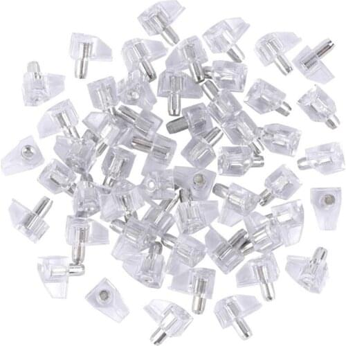 100Pcs 5mm Clear Cabinet Shelf Support Pegs Clips Holder Plastic Bookcase Self-Locking Pins Bracket for Kitchen Furniture Book S